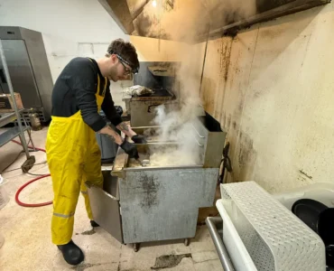Steam cleaning a commercial kitchen