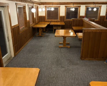 Wide view of restaurant dining room